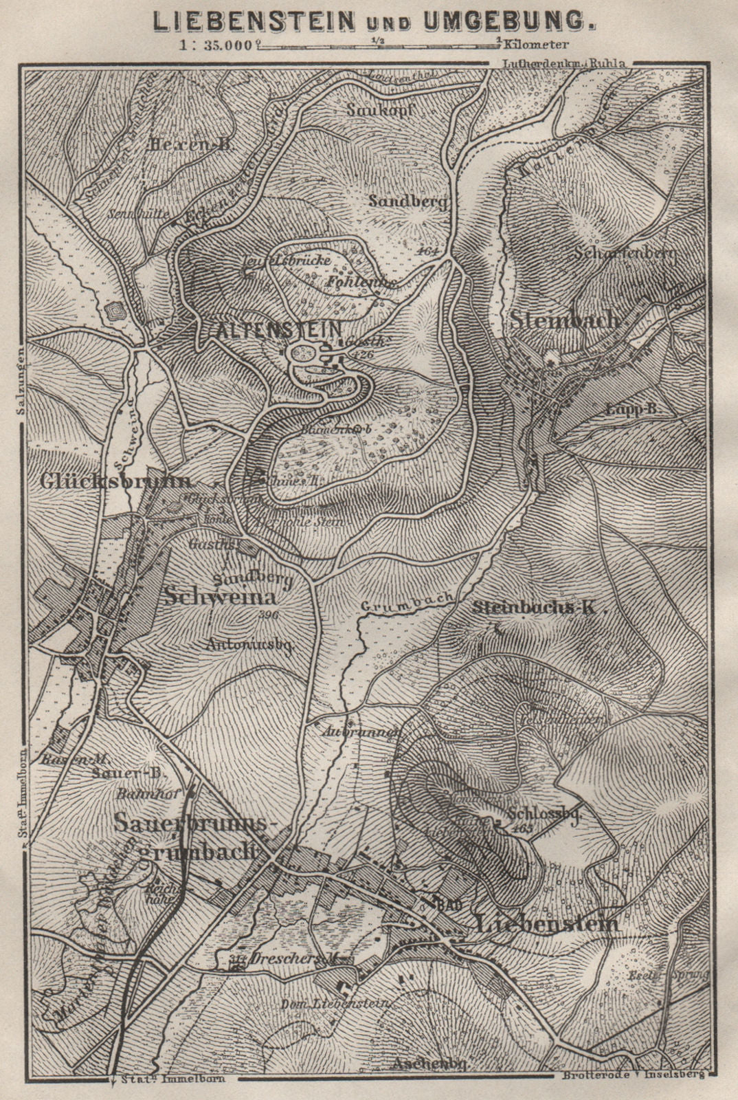 LIEBENSTEIN & environs/umgebung. Altenstein. Thurinigia karte. SMALL 1910 map
